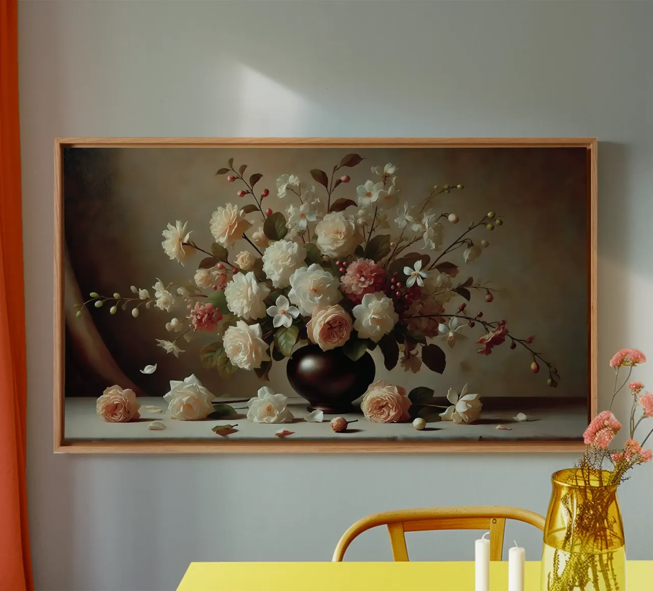 Bouquet di gardenie / fiori di gelsomino tela con Cornice a cassetta da VintageBotanics
