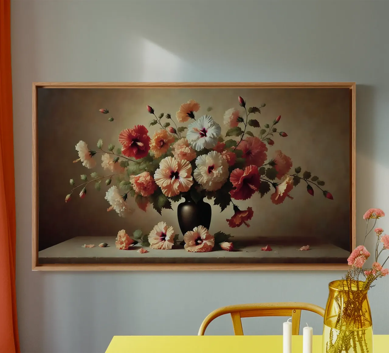 Bouquet di fiori di ibisco tela con Cornice a cassetta da VintageBotanics