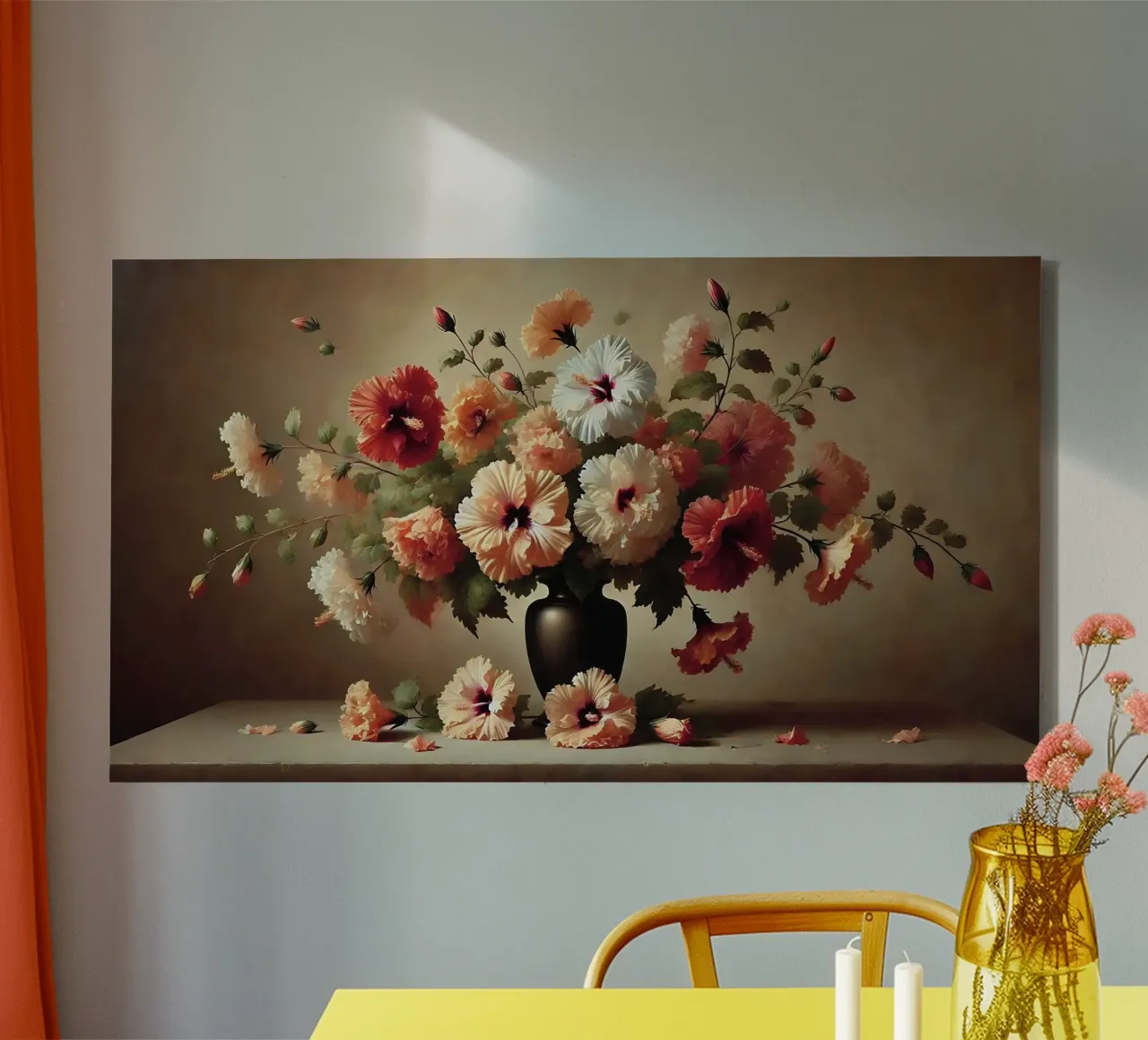 Bouquet di fiori di ibisco tela con Cornice a cassetta da VintageBotanics