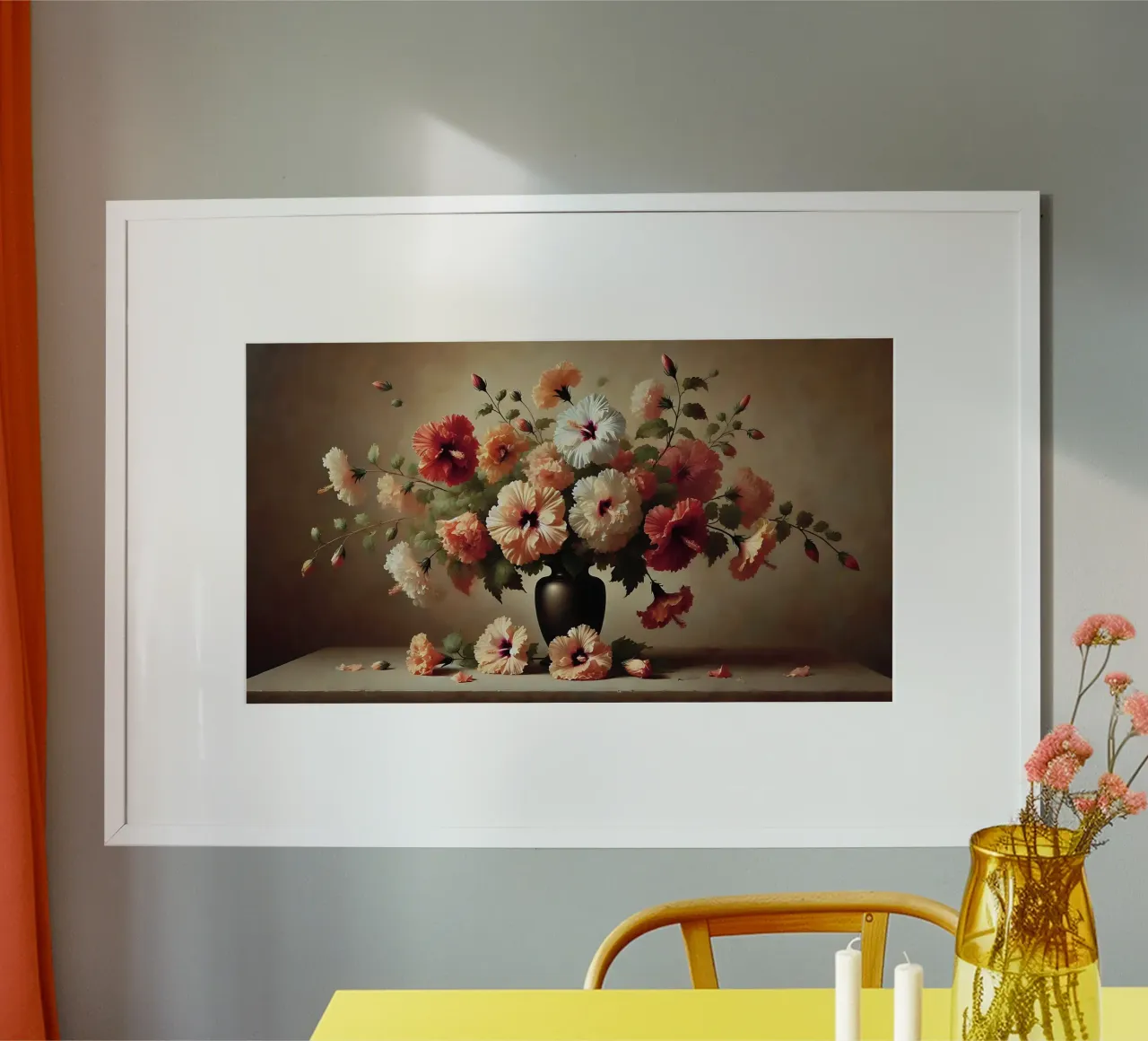 Bouquet di fiori di ibisco poster con telaio in plastica da VintageBotanics