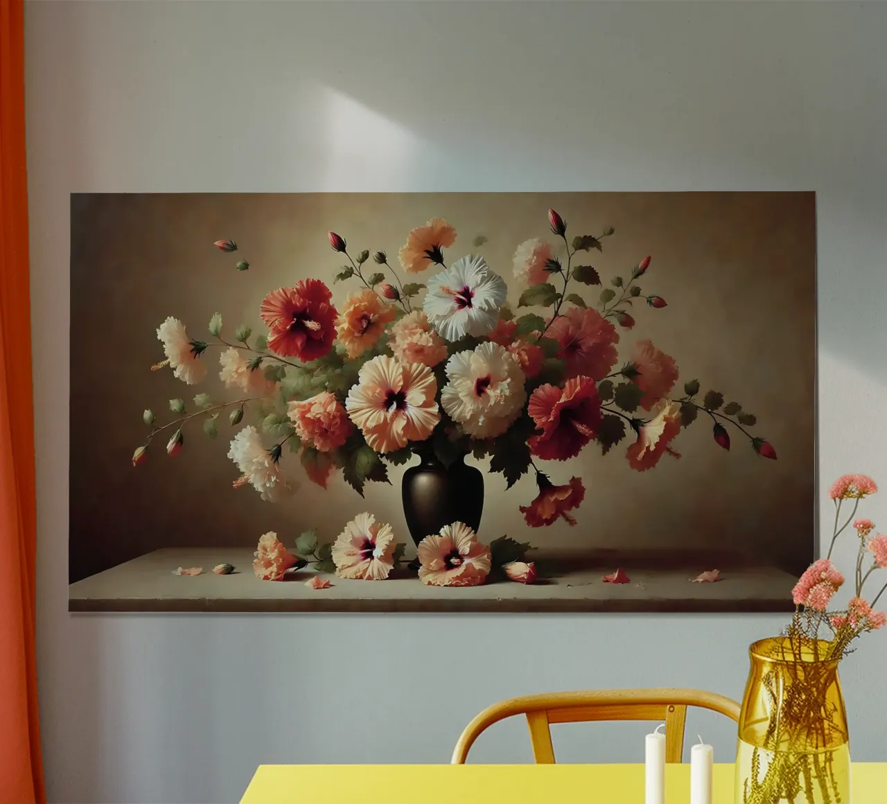 Bouquet di fiori di ibisco poster con telaio in plastica da VintageBotanics