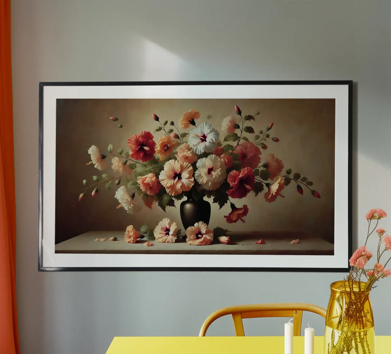 Bouquet di fiori di ibisco poster con telaio in plastica da VintageBotanics
