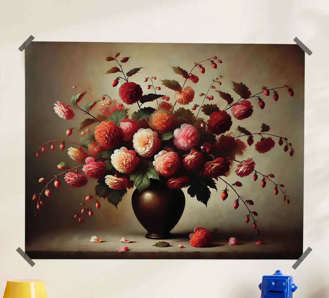 Bouquet di fiori di begonia poster con telaio in plastica da VintageBotanics