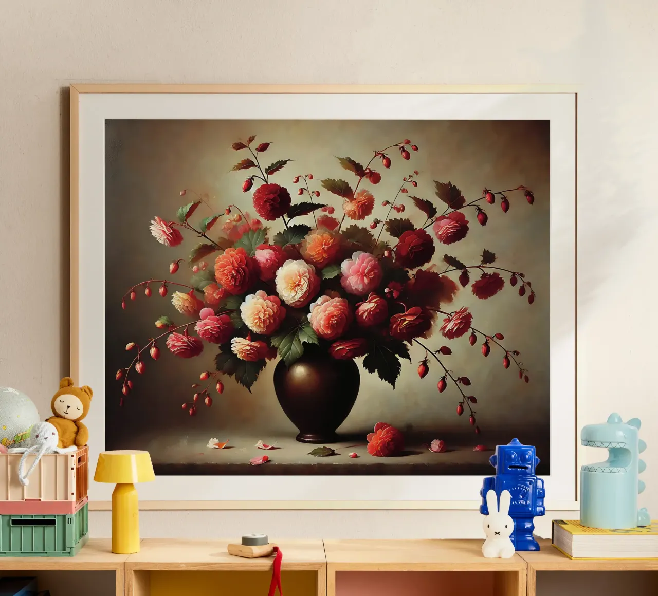 Bouquet di fiori di begonia poster con telaio in plastica da VintageBotanics