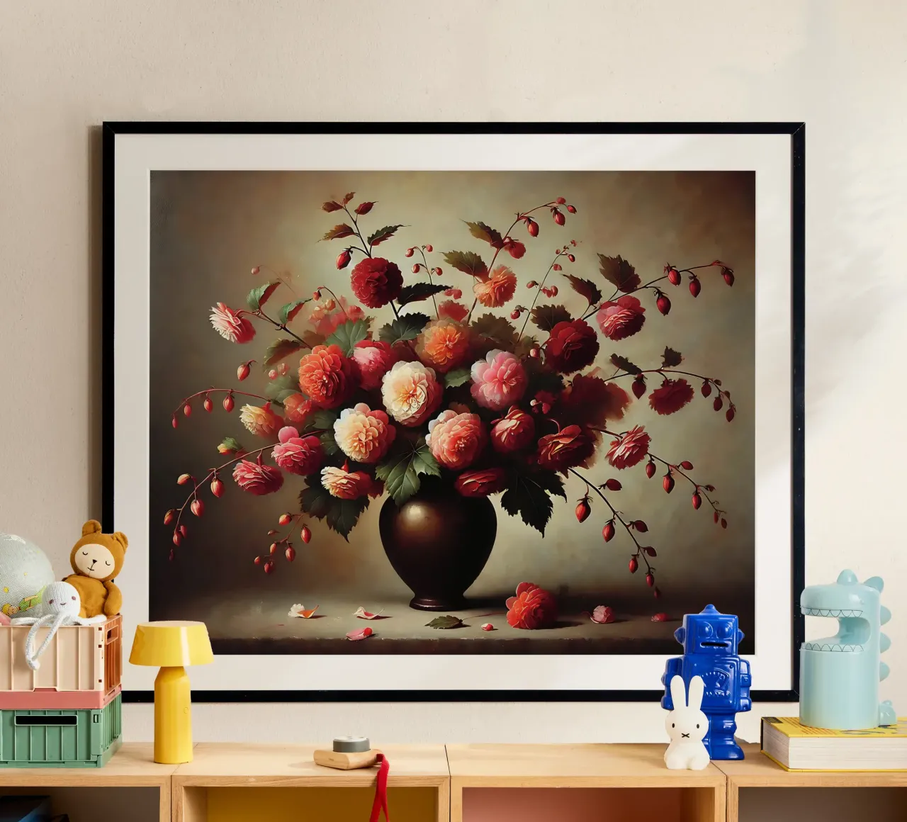 Bouquet di fiori di begonia poster con telaio in plastica da VintageBotanics