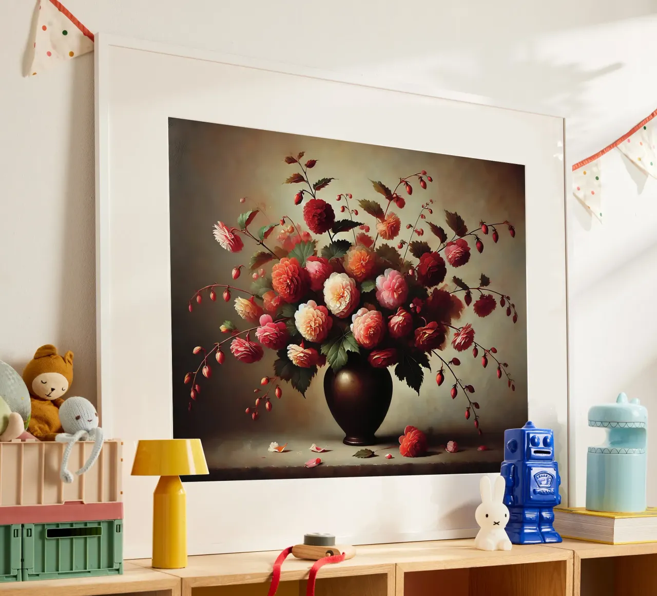 Bouquet di fiori di begonia poster con telaio in plastica da VintageBotanics