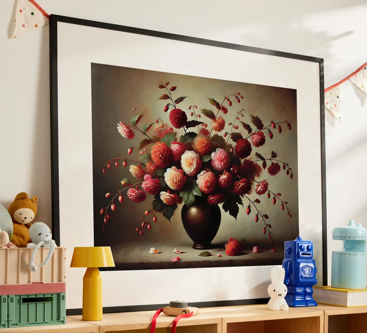Bouquet di fiori di begonia poster con telaio in plastica da VintageBotanics