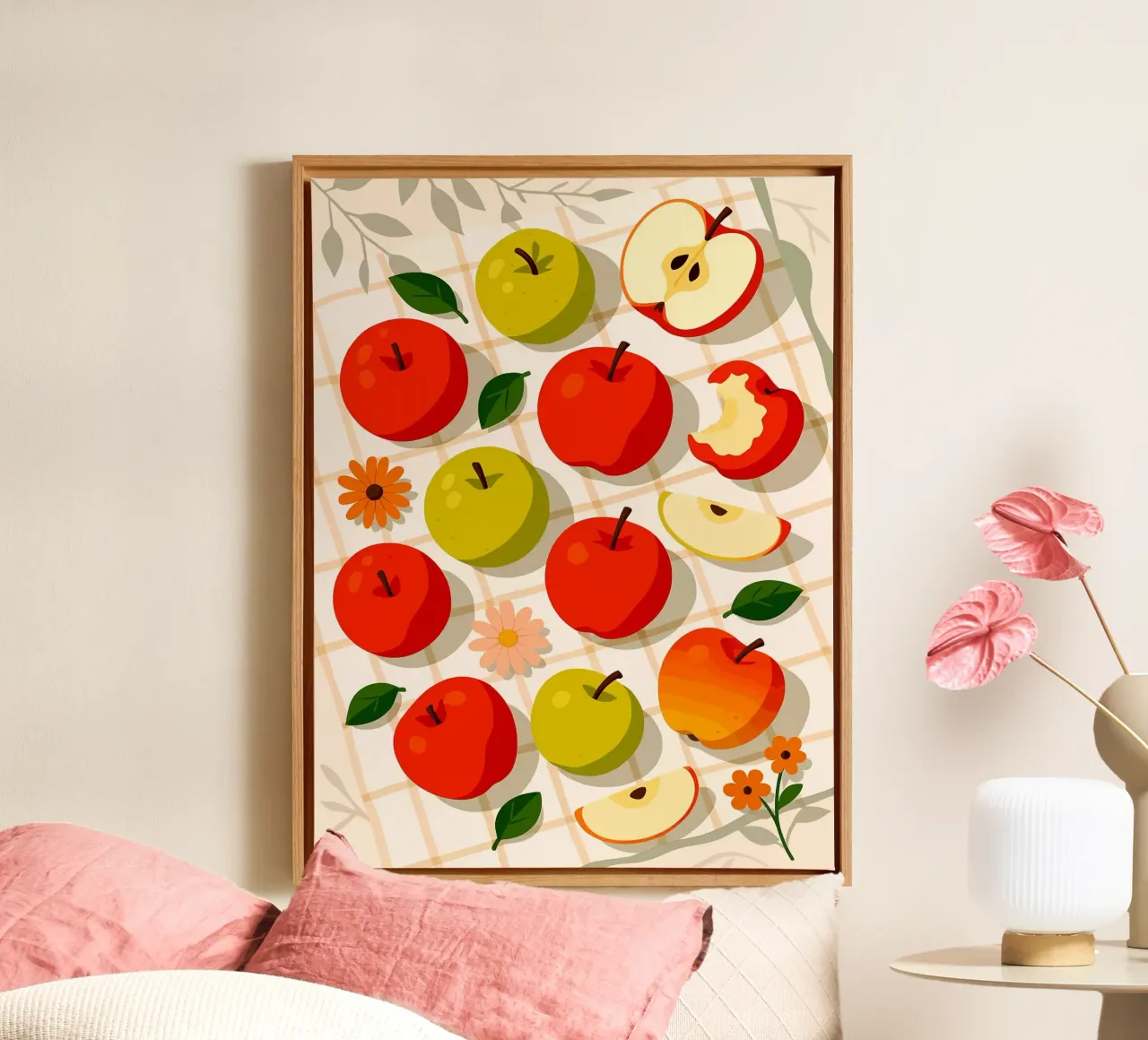Apfel - Eine stilisierte Tischdekoration Leinwand mit Schattenfugenrahmen von Sven B Strauss