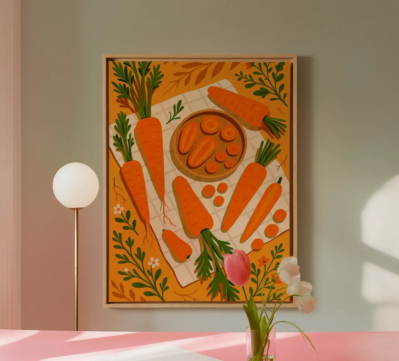 Carrot – A Stylized Tablescape canvas with Floater frame by Sven B Strauss