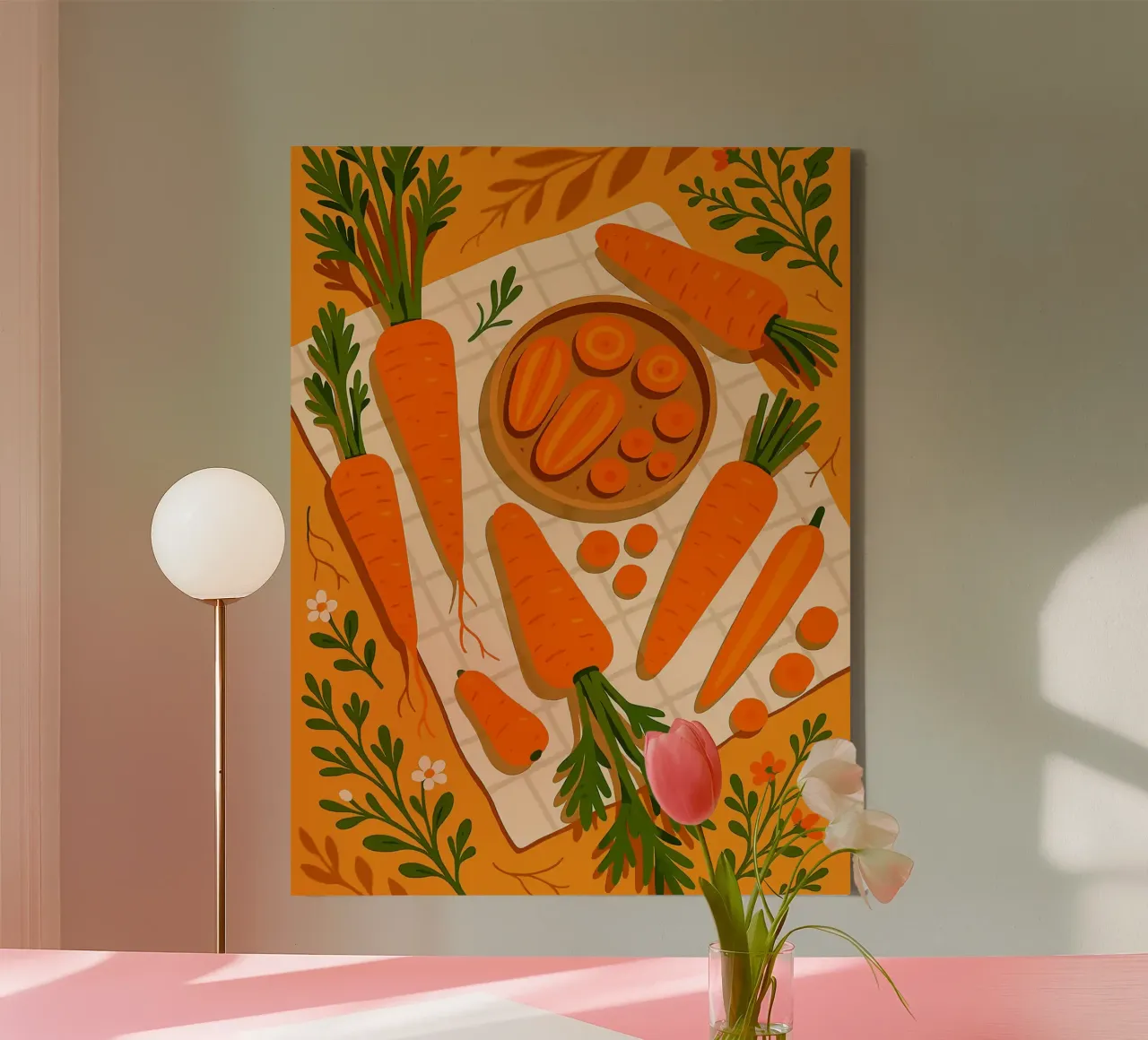 Carrot – A Stylized Tablescape canvas with Floater frame by Sven B Strauss