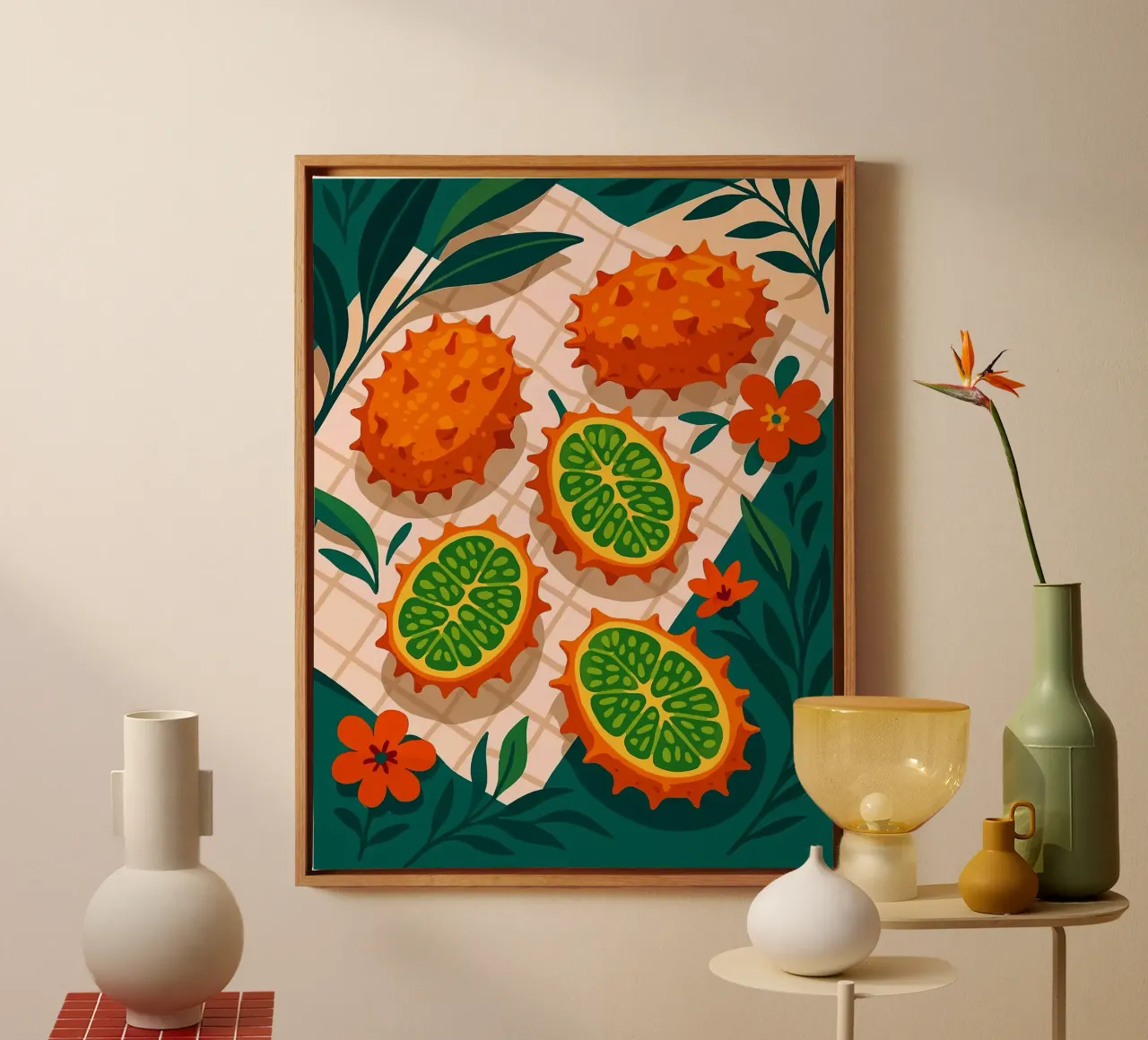Horned Melon – A Stylized Tablescape canvas with Floater frame by Sven B Strauss
