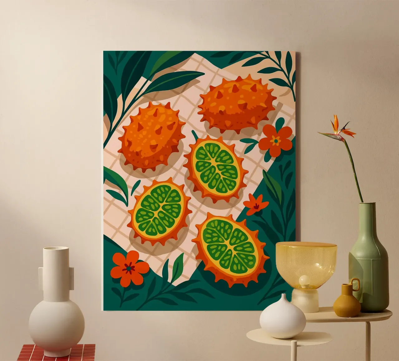 Horned Melon – A Stylized Tablescape canvas with Floater frame by Sven B Strauss