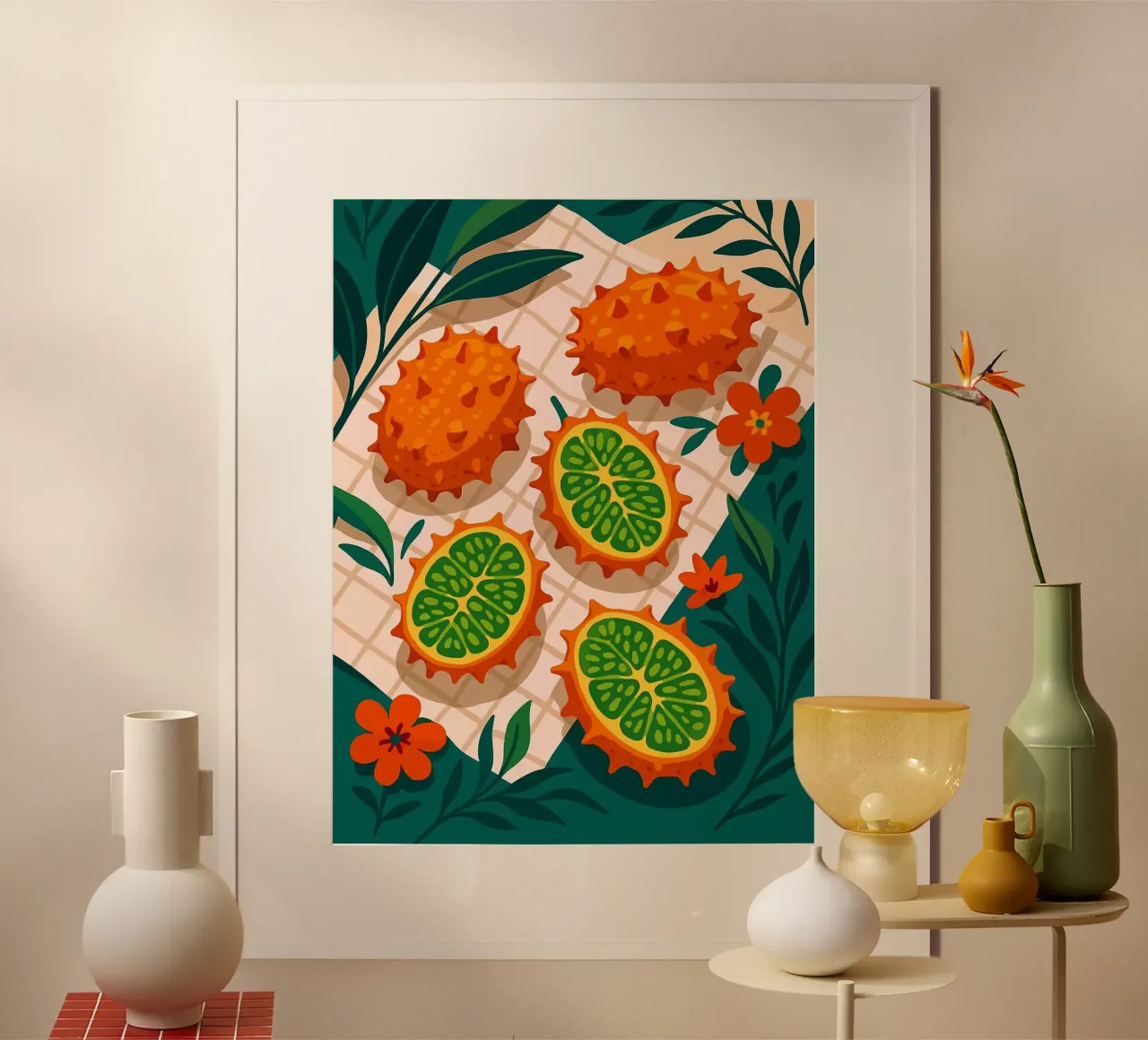 Melone cornuto - Una tavola stilizzata poster con telaio in alluminio da Sven B Strauss