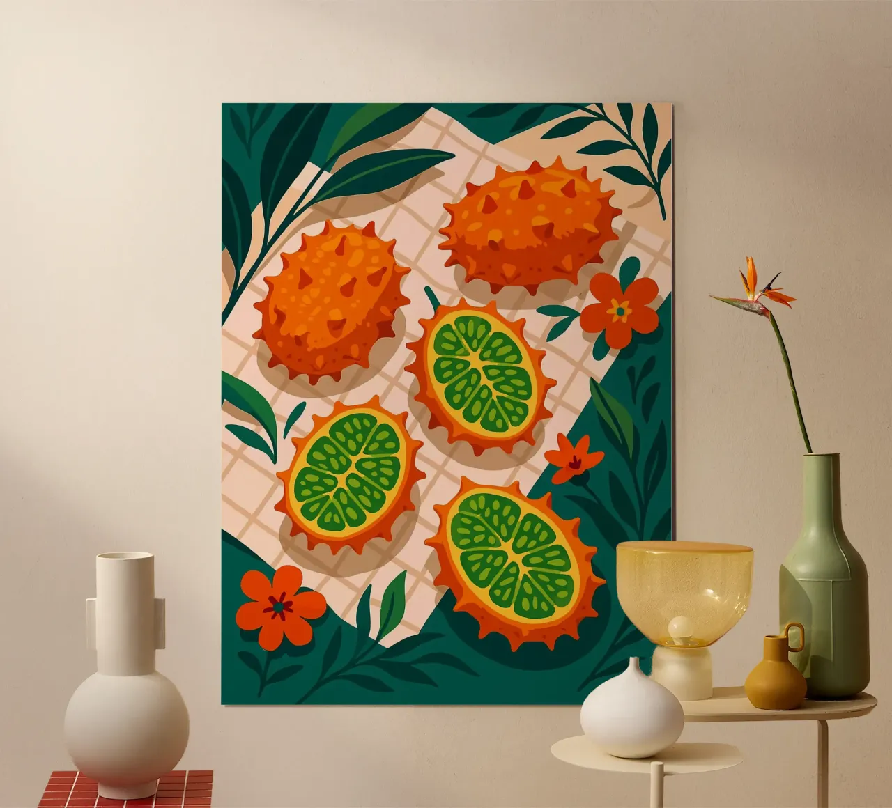 Melone cornuto - Una tavola stilizzata poster con telaio in alluminio da Sven B Strauss