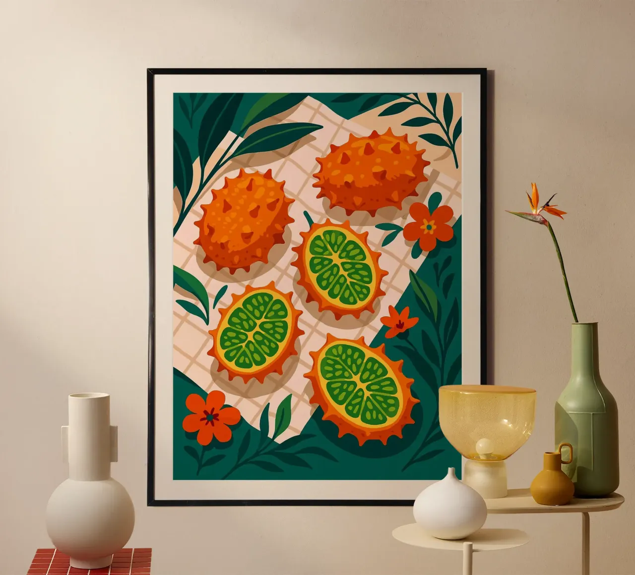 Melone cornuto - Una tavola stilizzata poster con telaio in alluminio da Sven B Strauss