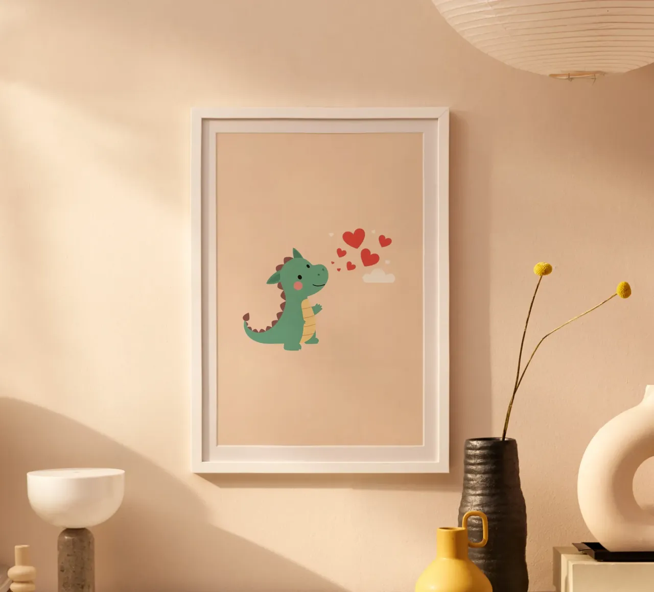 Carino il drago dei cartoni animati della nursery con i cuori poster da DesignDoodle