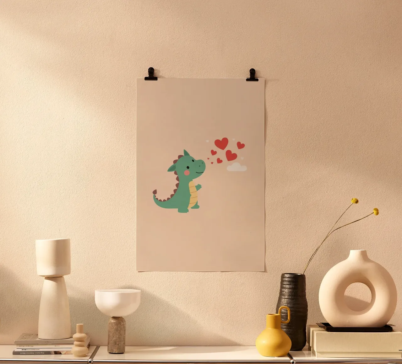 Carino il drago dei cartoni animati della nursery con i cuori poster da DesignDoodle
