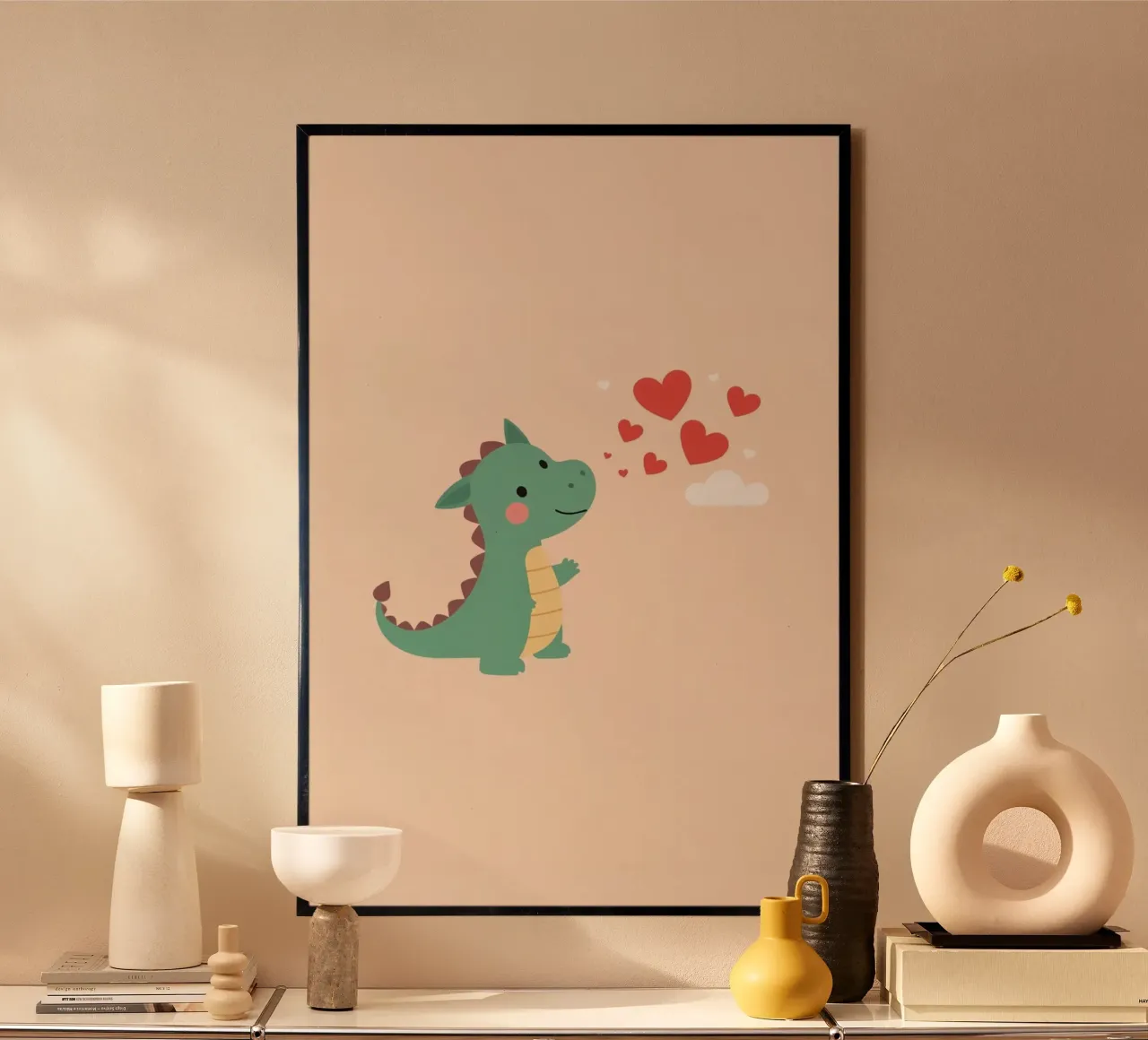 Carino il drago dei cartoni animati della nursery con i cuori poster da DesignDoodle