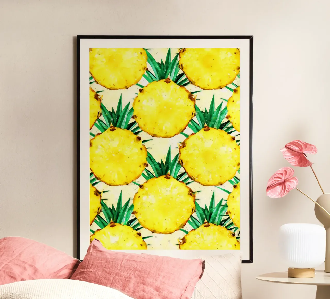 Ananas acquerello poster con telaio in alluminio da Fletcher M Henry