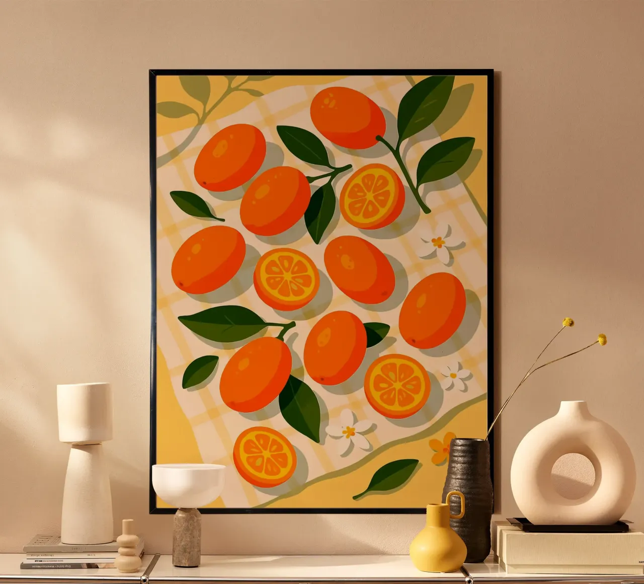 Kumquat - Una tavola stilizzata poster con telaio in alluminio da Fletcher M Henry