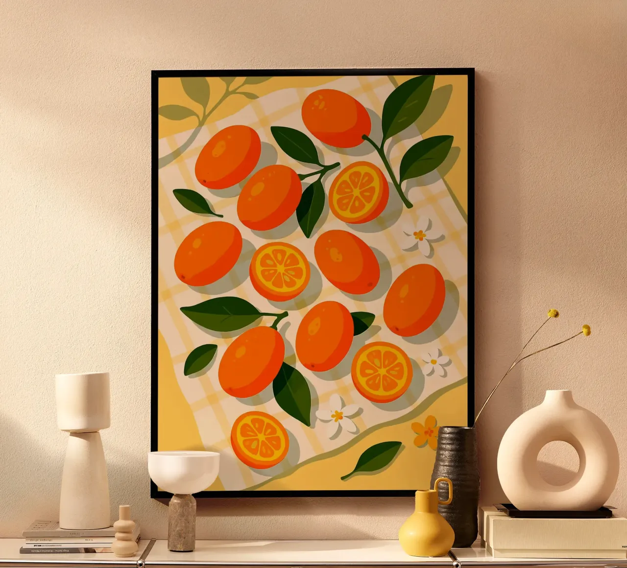 Kumquat - Una tavola stilizzata poster con telaio in alluminio da Fletcher M Henry