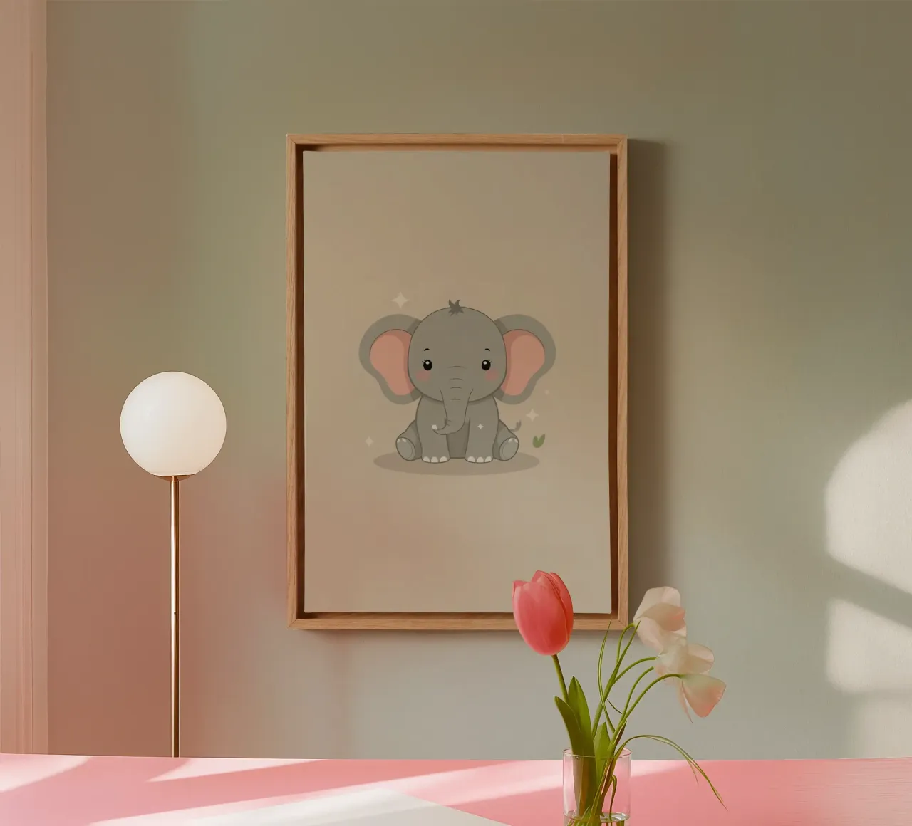 Schattig Beeldverhaalolifant die op Bruine Achtergrond uitrust canvas met Baklijst van DesignDoodle