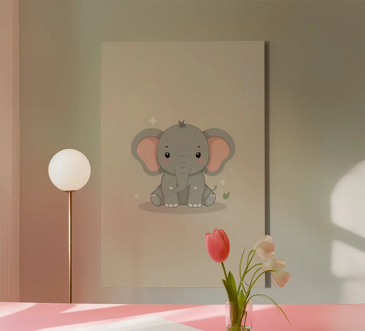 Schattig Beeldverhaalolifant die op Bruine Achtergrond uitrust canvas met Baklijst van DesignDoodle