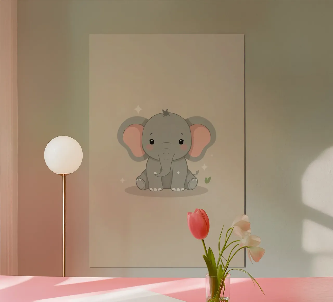 Cute Cartoon Elephant resting on Brown Background poster by DesignDoodle