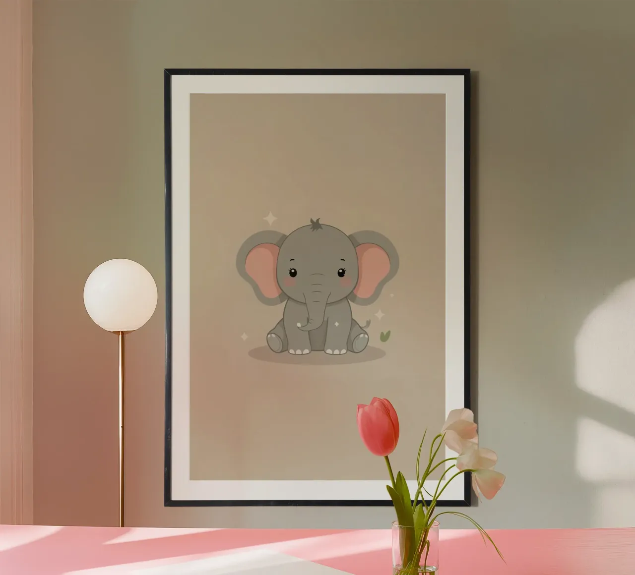 Cute Cartoon Elephant resting on Brown Background poster by DesignDoodle