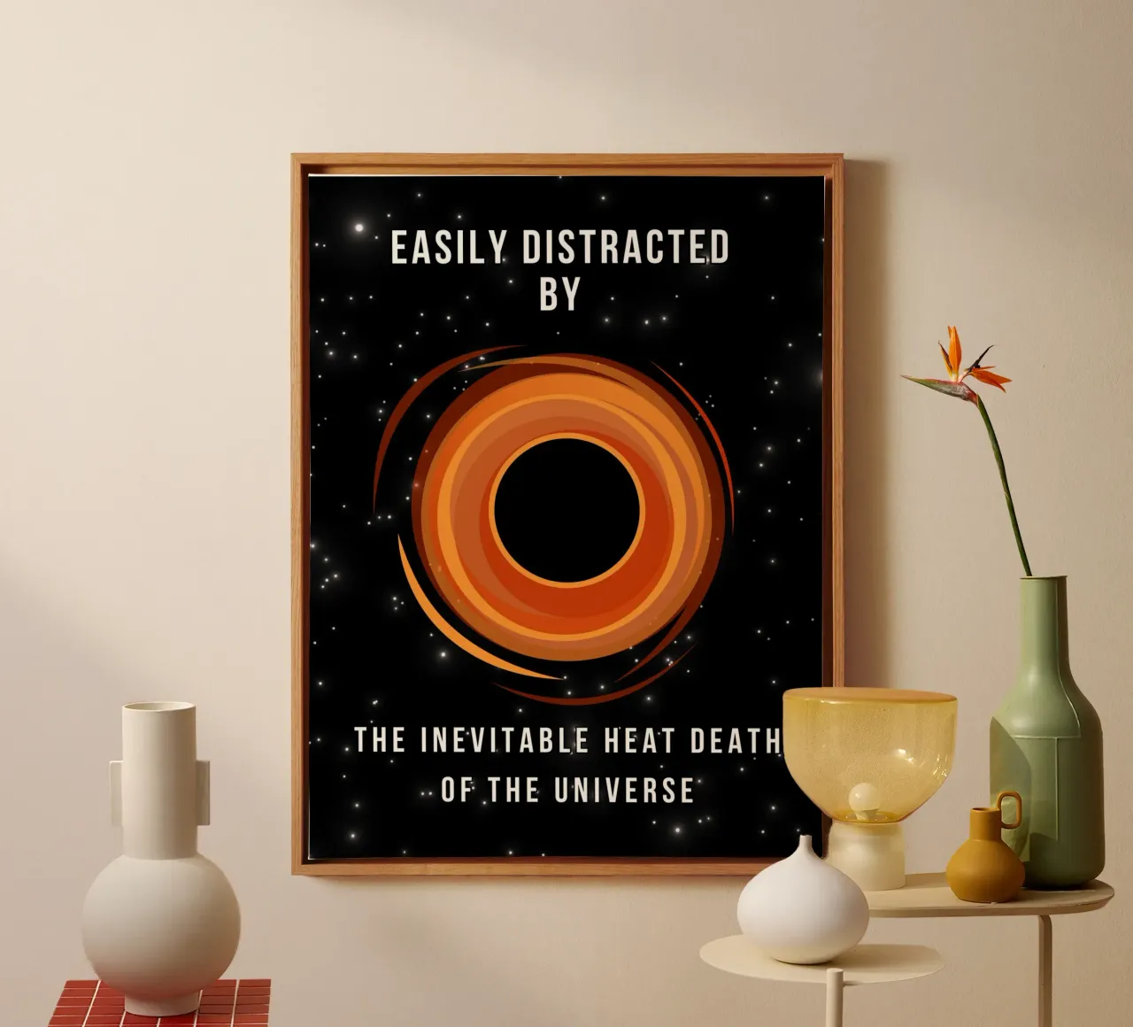 Easily Distracted by the Heat Death of the Universe canvas with Floater frame by Melty Shirts