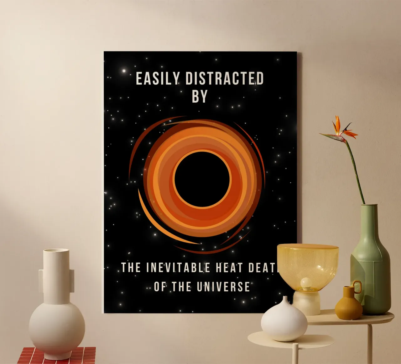 Easily Distracted by the Heat Death of the Universe canvas with Floater frame by Melty Shirts