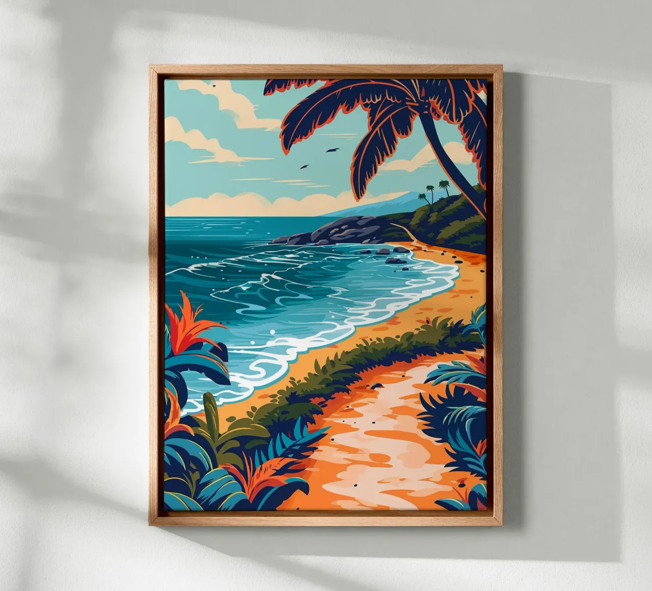Tropical Beach Path canvas with Floater frame by Leon B Feierabend