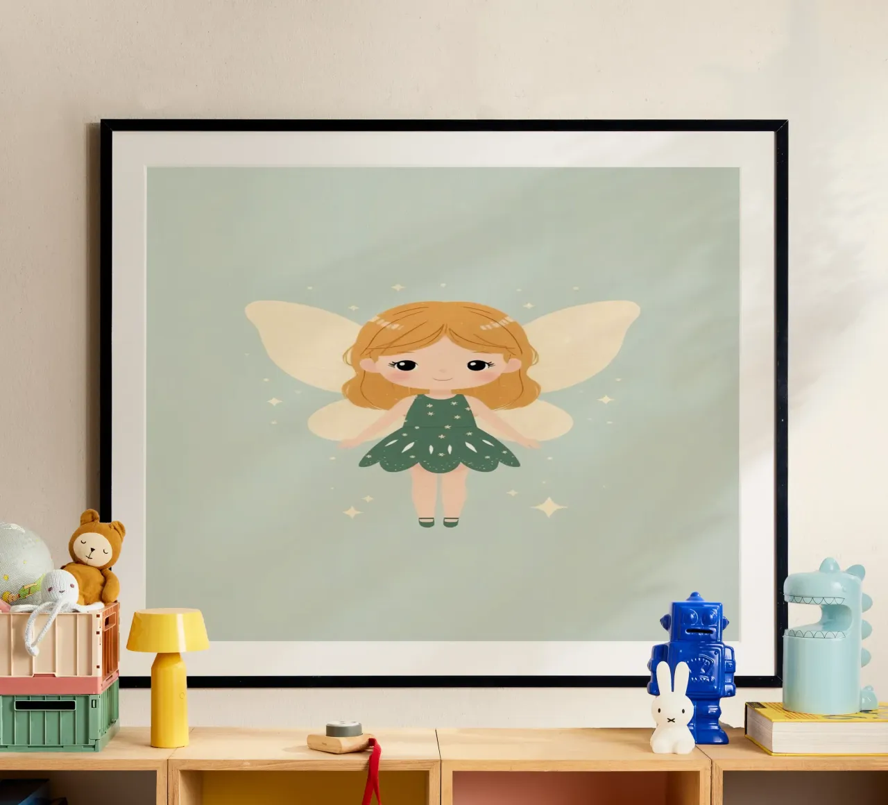 Fata dei cartoni animati con vestito verde poster da DesignDoodle