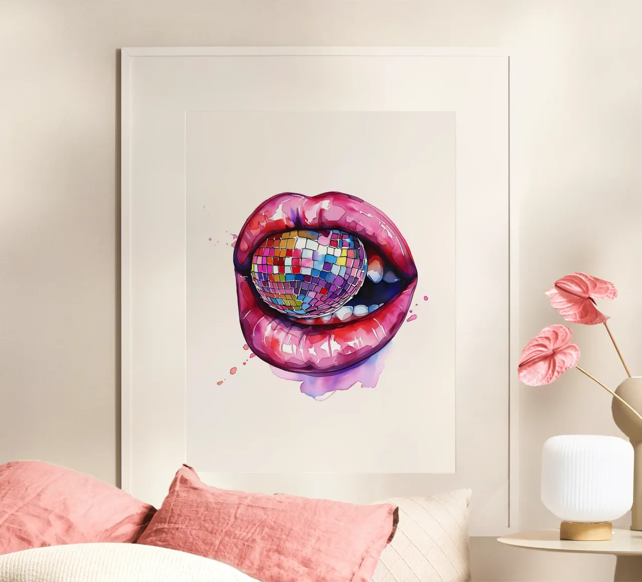 Disco Ball Lips Acquerello poster da Leonard R Sadler
