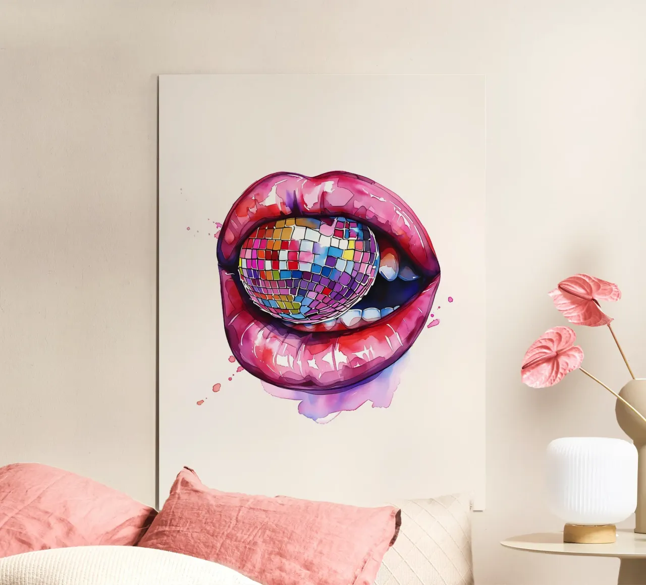 Disco Ball Lips Acquerello poster da Leonard R Sadler