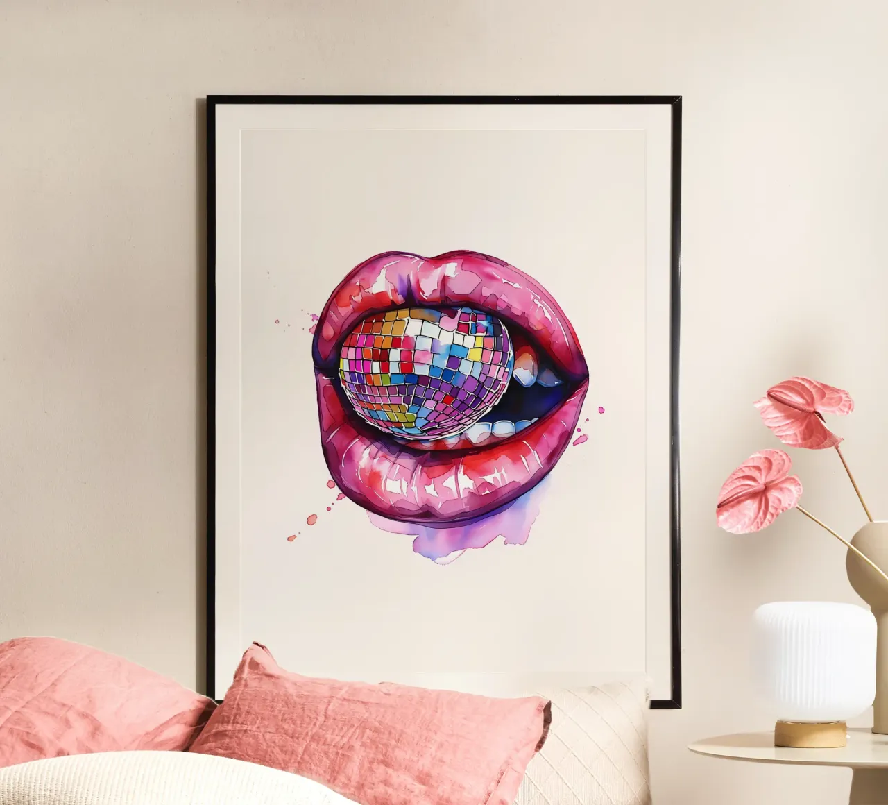Disco Ball Lips Acquerello poster da Leonard R Sadler