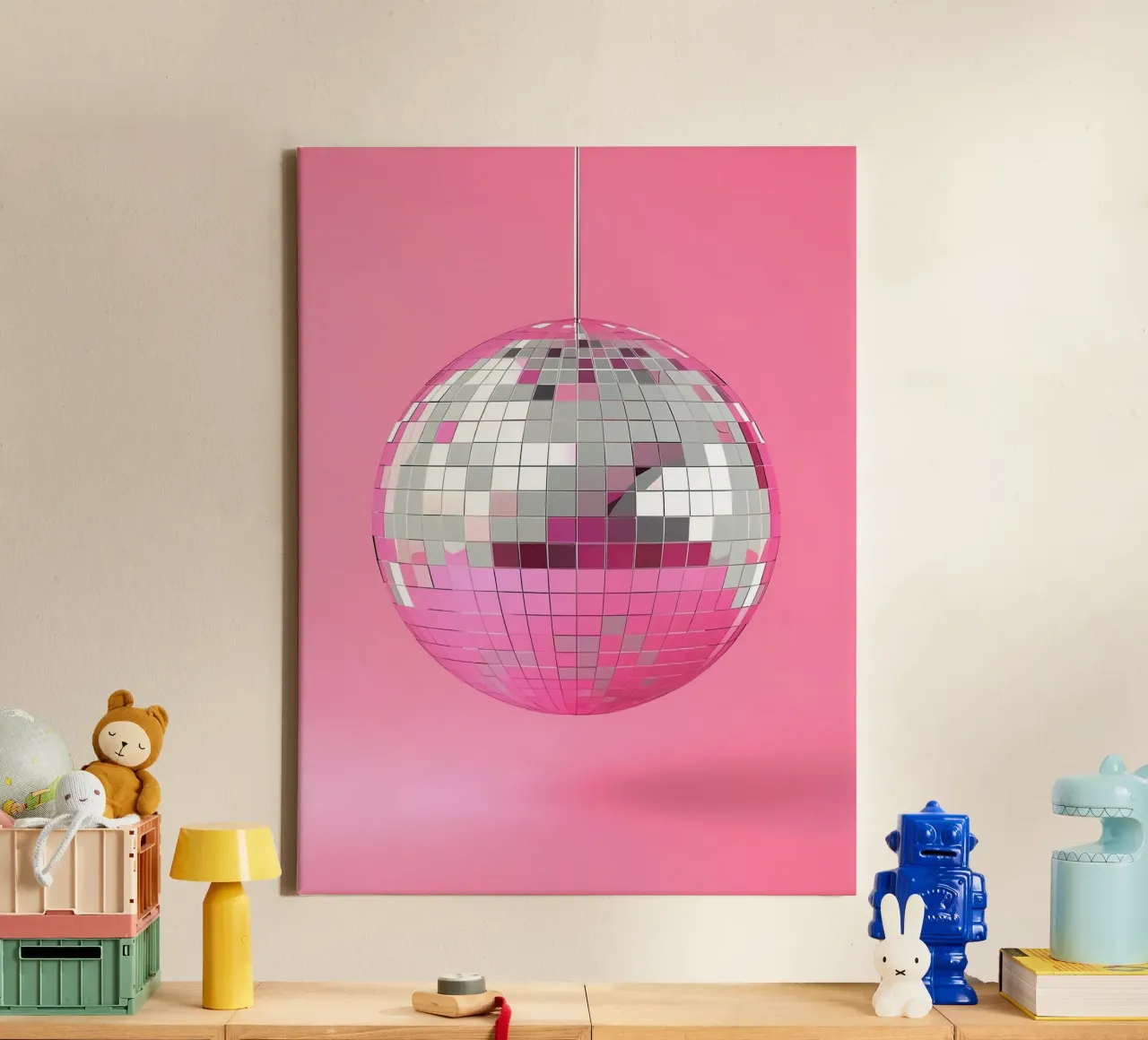 Roze discobal canvas met Baklijst van Leonard R Sadler
