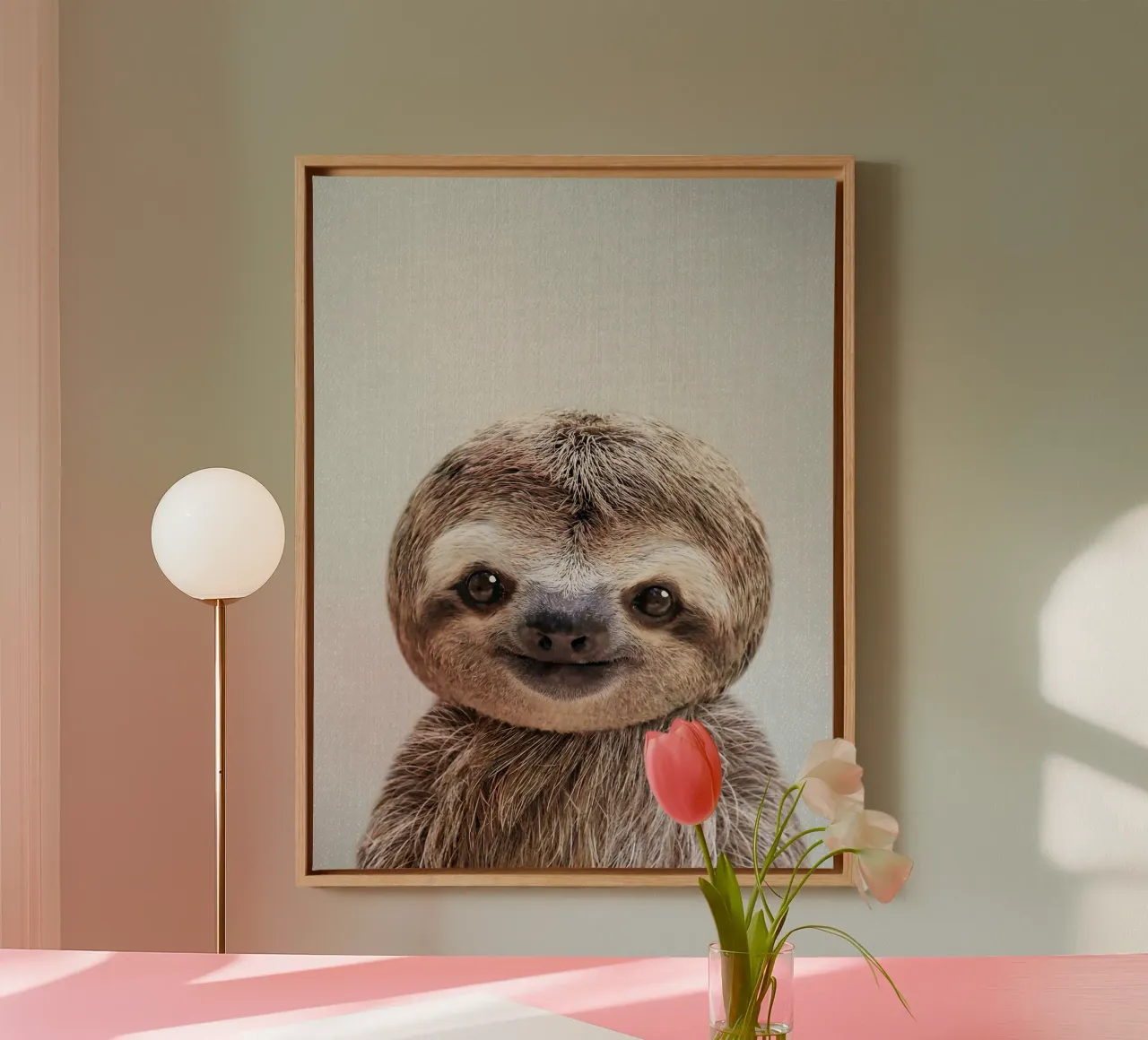 Baby Sloth Colorful canvas with Floater frame by Eldon S Kiser