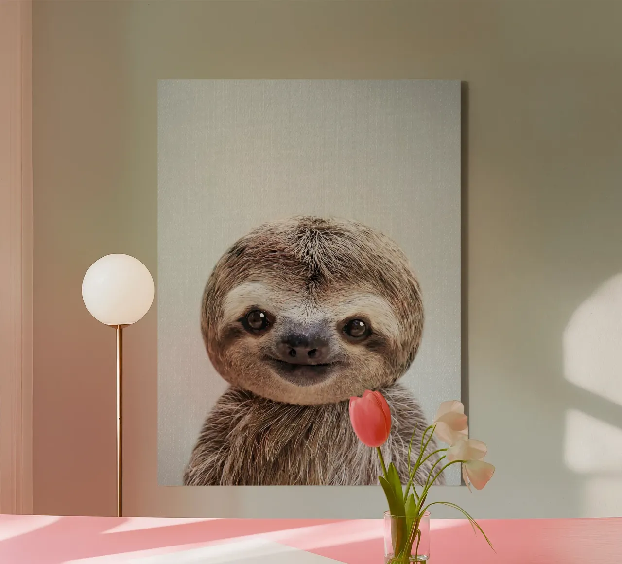 Baby Sloth Colorful canvas with Floater frame by Eldon S Kiser