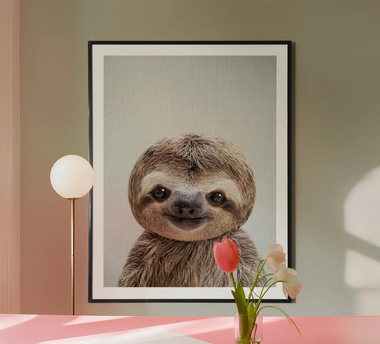 Bradipo colorato poster con telaio in alluminio da Eldon S Kiser