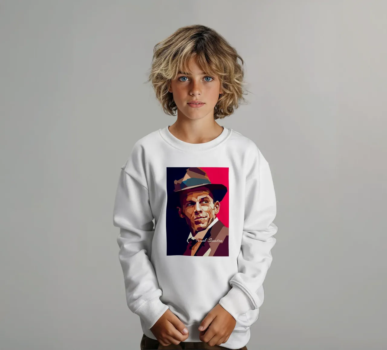 Frank Sinatra, cantante pop classico, ritratto retrò felpa bambino da Artkreator