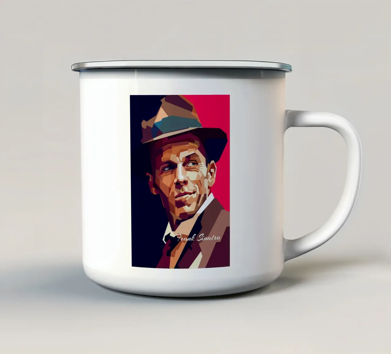 Frank Sinatra, cantante pop classico, ritratto retrò tazza in smalto da Artkreator
