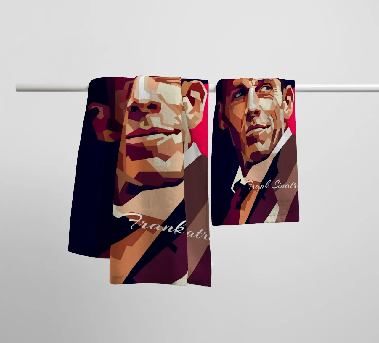 Frank Sinatra, cantante pop classico, ritratto retrò asciugamano da bagno da Artkreator