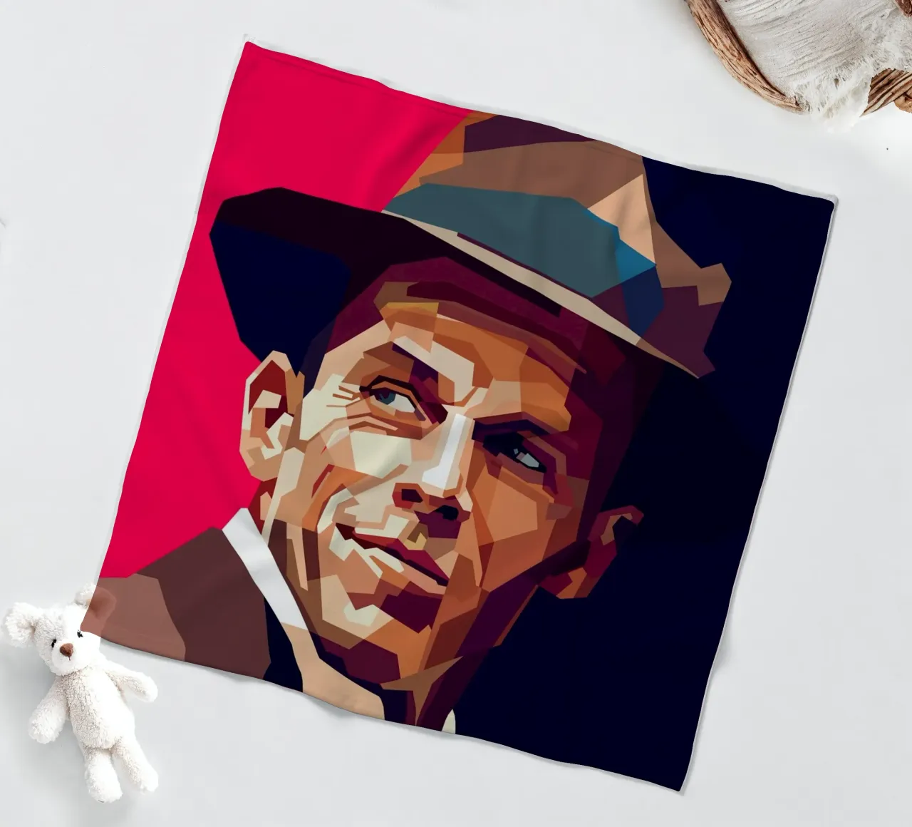 Frank Sinatra, cantante pop classico, ritratto retrò coperta in pile da Artkreator
