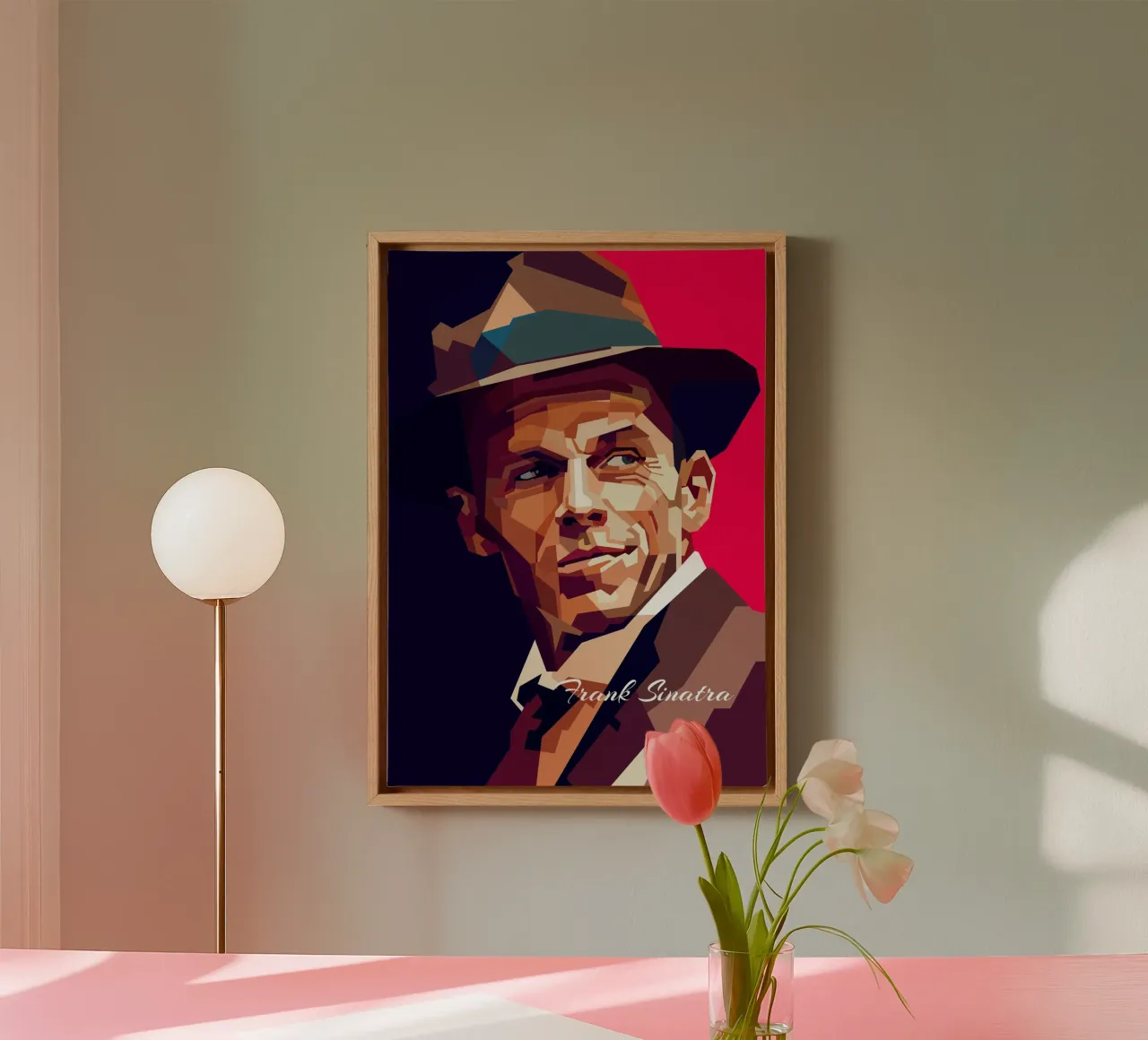 Frank Sinatra Klassischer Pop-Sänger Retro-Porträt Leinwand mit Schattenfugenrahmen von Artkreator