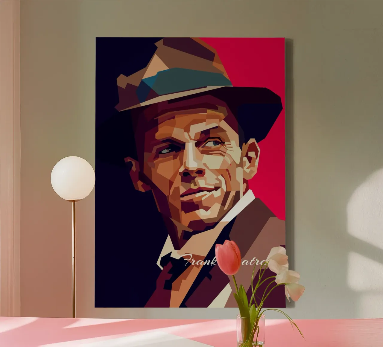Frank Sinatra Klassischer Pop-Sänger Retro-Porträt Leinwand mit Schattenfugenrahmen von Artkreator