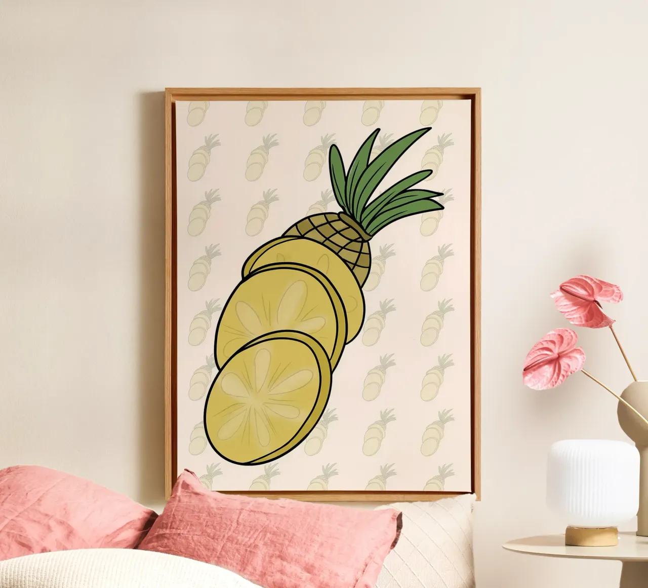 Ananas a fette Illustrazione cartone animato tela con Cornice a cassetta da Amanda Studio