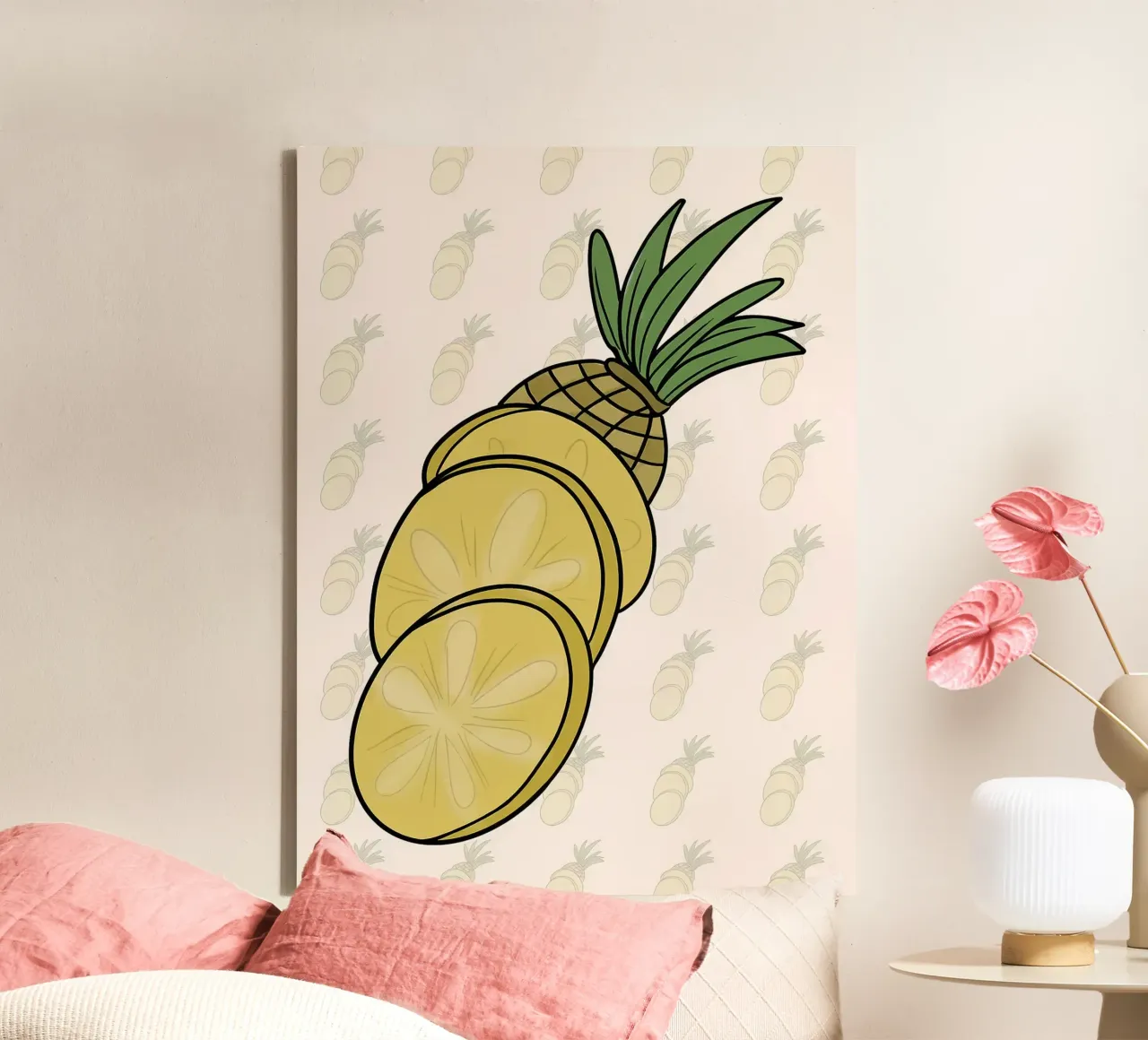 Ananas a fette Illustrazione cartone animato tela con Cornice a cassetta da Amanda Studio