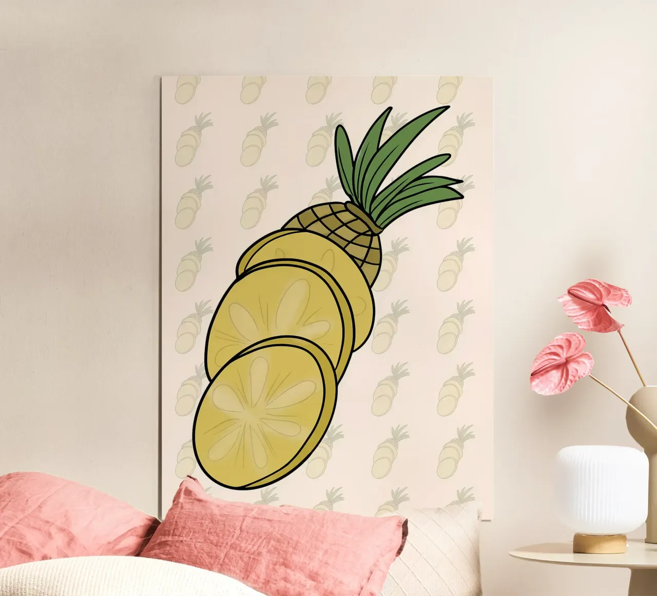 Ananas a fette Illustrazione cartone animato poster con telaio in legno da Amanda Studio