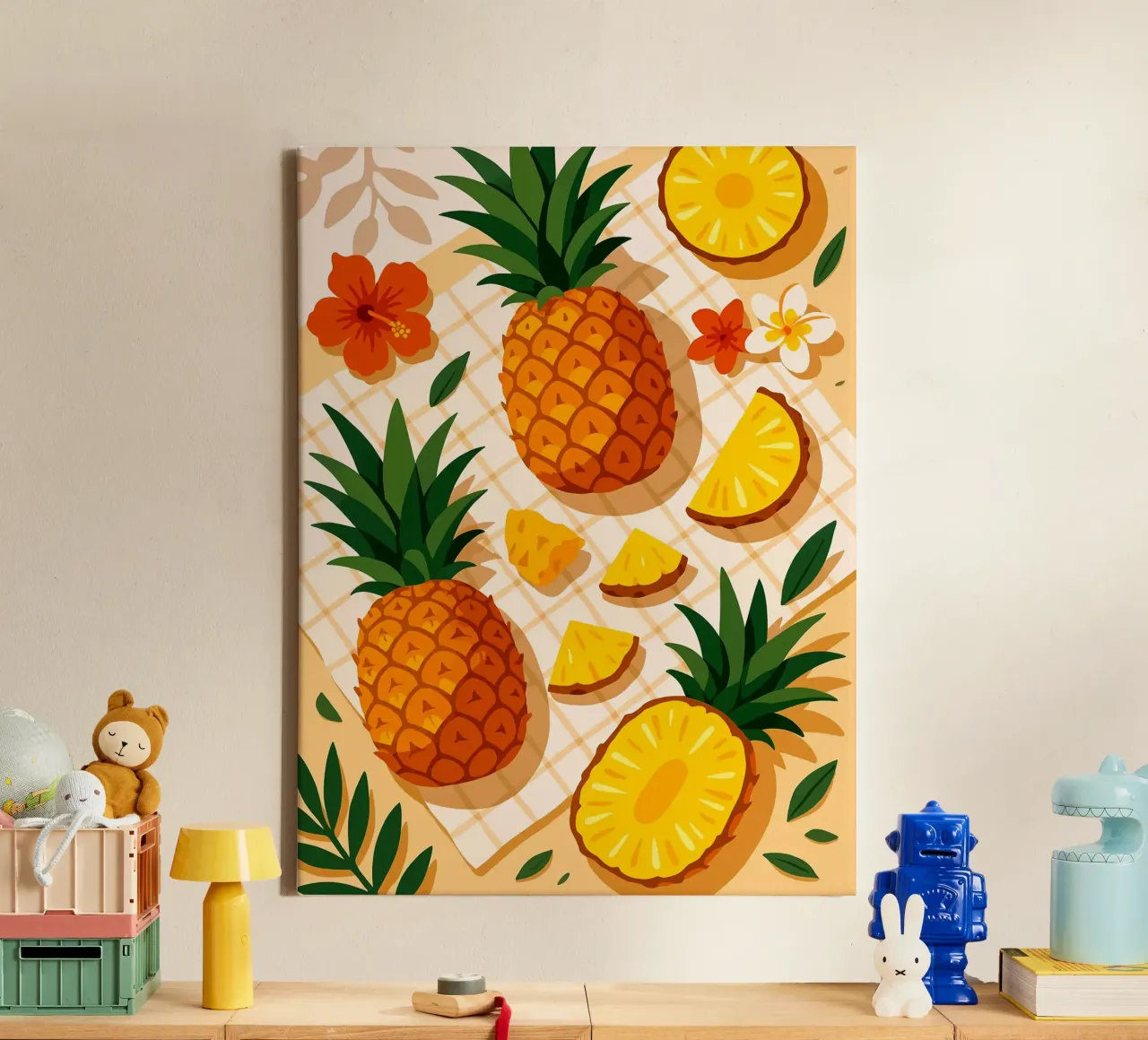 Piña - Una mesa con estilo lienzo con Marco flotante de Amanda Studio